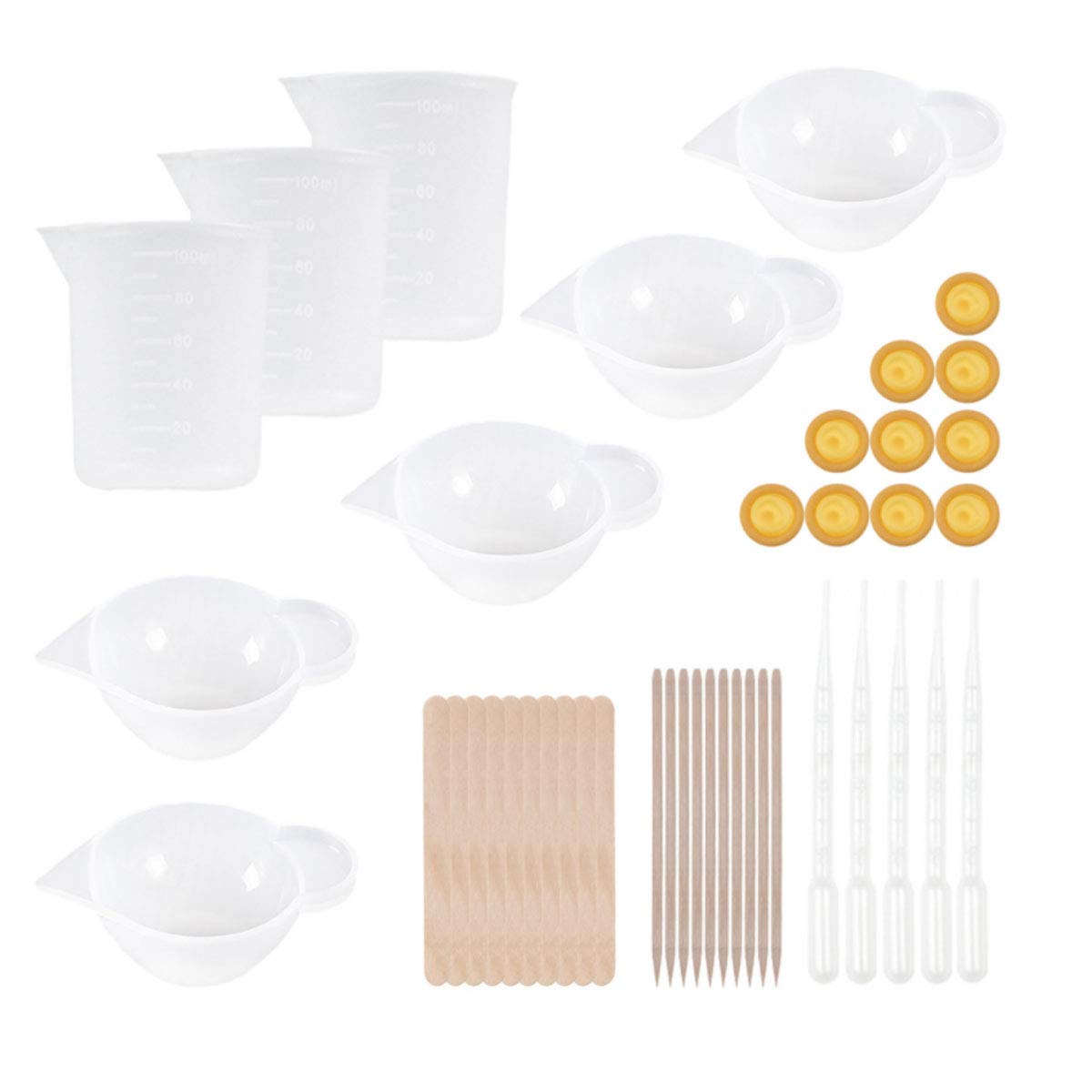 lnndong-43 Piece Resin Silica Gel Measuring Cup, Non Stick Silica Gel Mixing Cup, epoxy Resin Cup, Glue Tool Stick, Straw Finger Sleeve, epoxy Resin - WoodArtSupply