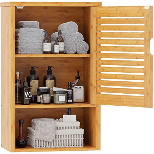 VIAGDO Bamboo Wall-Mounted Bathroom Cabinet with Adjustable Inner Shelf and Single Door - WoodArtSupply