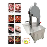 EQCOTWEA Bone Saw Machine Commercial Electric Frozen Meat Cutter Stainless Steel Butcher Bandsaw 0.16-7.87in Thickness with 3 Saw Blades Meat Cutter EQCOTWEA