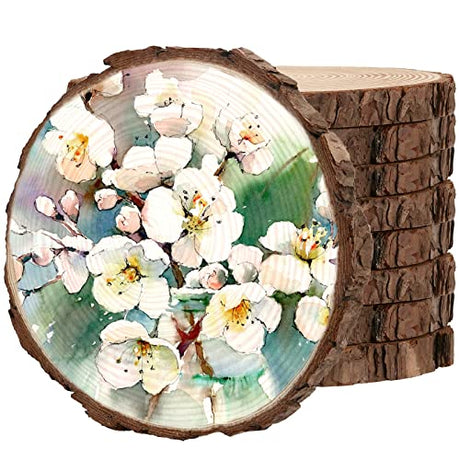 KEILEOHO 9 PCS 8-10 Inch Wood Slices, Round Rustic Wood Slices, Craft Unfinished Wood Kit Natural Wood Circles for Crafts, Centerpieces Paintings, KEILEOHO