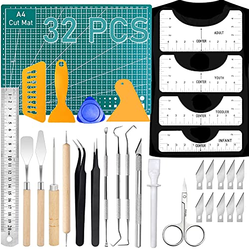 32Pack Vinyl Weeding Tools with T-Shirt Alignment Ruler Kit, Weeding Tools for Vinyl, Vinyl Weeding Tools Kit for Weeding Vinyl, DIY Christmas Gifts, Sanviatime