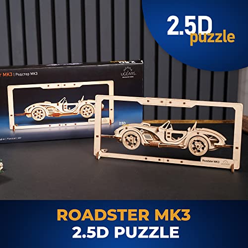 UGEARS Roadster Models Kits to Build - Innovative 2.5D Puzzles Roadster Model Car Kits to Build for Adults - Classic Muscle Car Wooden Puzzles - Car UGEARS