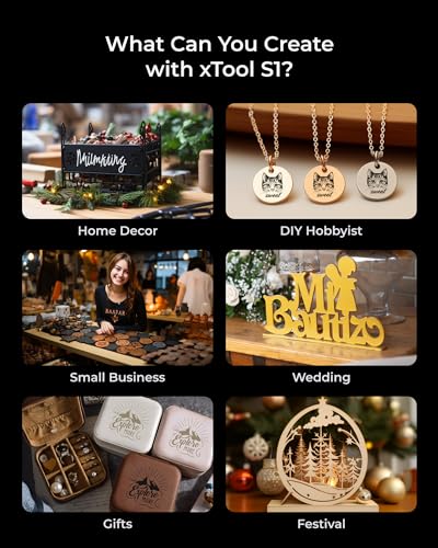 xTool S1 Laser Engraver All-in-one Kit with Rotary, Engraving on Tumbler Ring, 20W Laser Cutter Machine, Cut 10mm Wood, Beginner-friendly for Jewelry