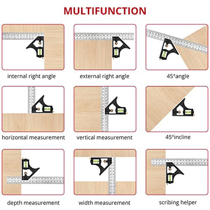 XUNTOP Miter Saw Protractor+12 Inch/300mm Combination Square Carpentry Tools Miter Protractor Carpenter Square Set for Accurate and Adjustable - WoodArtSupply