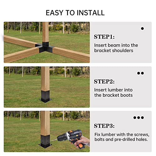 Grehitk Pergola Kit with Brackets 3-Way Right Angle Corner Bracket Woodworks DIY Post Base Kit, Wooden Beams for Gazebos, Patio Pergolas, Log Cabin Grehitk