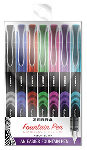 Zebra Pen Fountain, Fine 0.6 Mm, Assorted Ink Colors, Assorted, 7/pack Zebra Pen