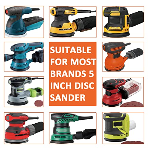 TOPXUAN Orbital Sander Pads, 5 Inch 8 Holes, Hook and Loop Dry Abrasive Gold Sandpaper, Suitable for Wood, Metal, Plastic Grinding and Polishing, TOPXUAN