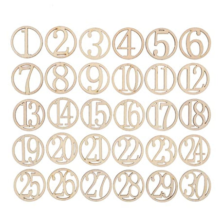 Amosfun 1-30 Wood Number Shape Pieces Embellishment Unfinished Wood Cutouts Ornament for DIY Crafting Ornament Home Decorations 30pcs Amosfun