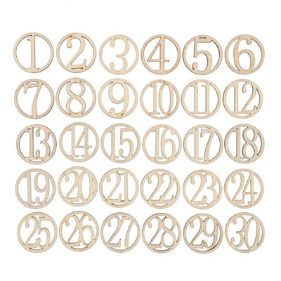 Amosfun 1-30 Wood Number Shape Pieces Embellishment Unfinished Wood Cutouts Ornament for DIY Crafting Ornament Home Decorations 30pcs