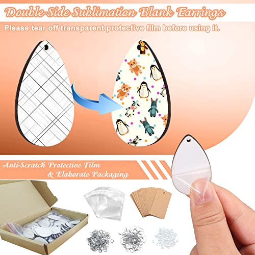 ZOCONE 60 Pcs Sublimation Earrings Blank Bulk, Sublimation Printing Earrings Unfinished Teardrop Heat Transfer Earring Pendant with Earring Hooks ZOCONE