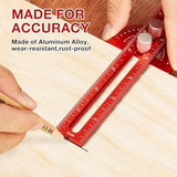 Woodworking Ruler, TOURACE 3Pcs Precision Pocket Ruler Metal Slide Rule Woodworking Tools T Square Metric/Inch Portable Rulers with Protractor Angle TOURACE