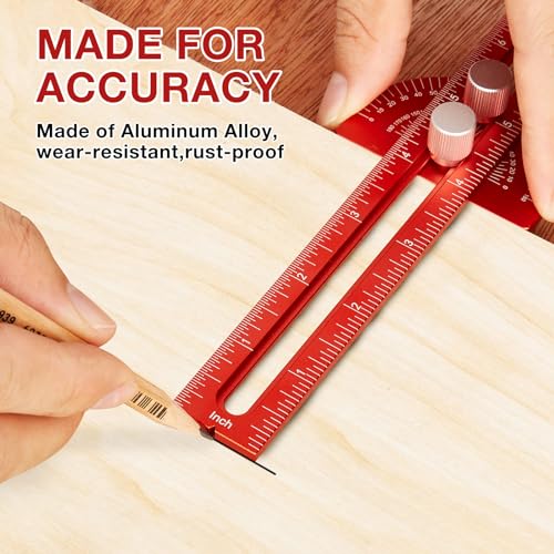 Woodworking Ruler, TOURACE 3Pcs Precision Pocket Ruler Metal Slide Rule Woodworking Tools T Square Metric/Inch Portable Rulers with Protractor Angle - WoodArtSupply