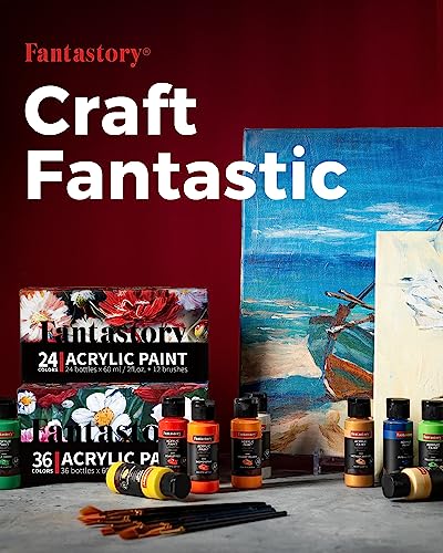 Fantastory Acrylic Paint Set, 24 Classic Colors(2oz/60ml), Professional Craft Paint, Art Supplies Kit for Adults & Kids, Halloween Pumpkin Fantastory