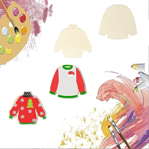 Clothes Wood Wooden Clothing Shape Unfinished Wood Sweater Blank Wood Pieces Wooden with Twines Art Ornaments for Christmas Wedding Birthday Party Zontween