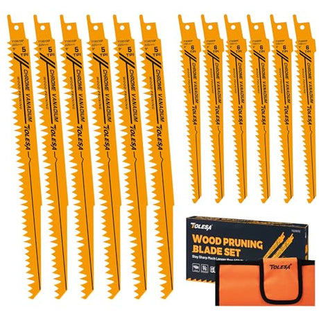 TOLESA Sawzall Blades Wood Cutting 12 Pieces CR-V Sawzall Pruning Blades Fast & Clean Cut Reciprocating Saw Blade with Durability, Flexibility & TOLESA