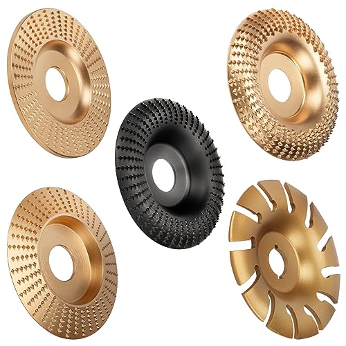 TOOVEM 5PCS Angle Grinder Wood Carving Disc Kit, Universal Grinder Wrench for 4" or 4 1/2" Angle Grinder with 5/8" Arbor,Grinding Wheel Shaping Disc - WoodArtSupply