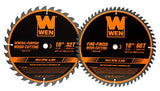 WEN BL1032-2 10-Inch 32-Tooth and 60-Tooth Carbide-Tipped Professional Woodworking Saw Blade Set, Two Pack WEN