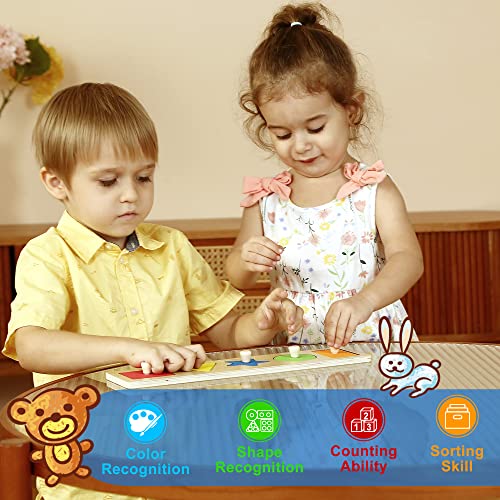 QODOFLR First Shapes Knob Chunky Wooden Peg for Baby，Geometric Shape Sorting Toy, Montessori Educational Learning Peg Puzzle，Great Preschool Puzzles QODOFLR