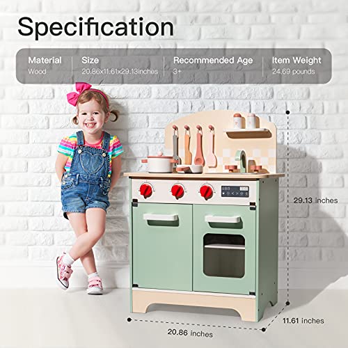 ROBOTIME Wooden Kitchen Playset for Kids Toddler, Wood Chef Pretend Play Kitchen Preschool Toy Kitchen Sets for Kids Boys Girls Ages 3 to 8 (Green)
