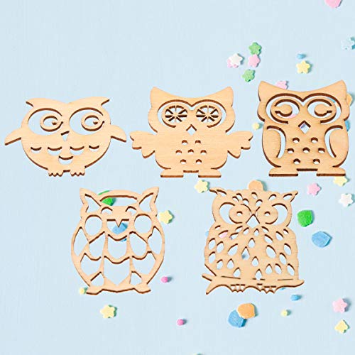 Amosfun 10pcs Wooden Owl-Shaped Slices Unfinished Wooden Crafts with Various Cutout(Random Style) Amosfun