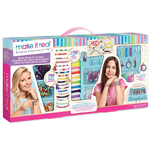 Make it Real - Mega Jewelry Studio - DIY Bead Necklace and Bracelet Making Kit for Tween Girls - Arts and Crafts Kit with Beads and Charms for Unique - WoodArtSupply