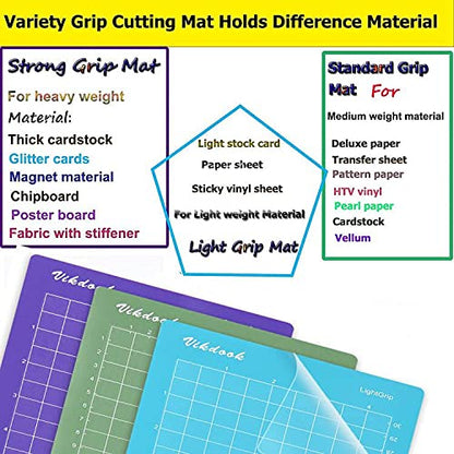 VIKDOOK Cutting Mat for Cricut Joy 4.5” X12” 4.5”X6.5” Variety Grip Sticky Cutting Mat Pack Blue Light Grip Green Standard Grip Purple Strong Grip 6 - WoodArtSupply