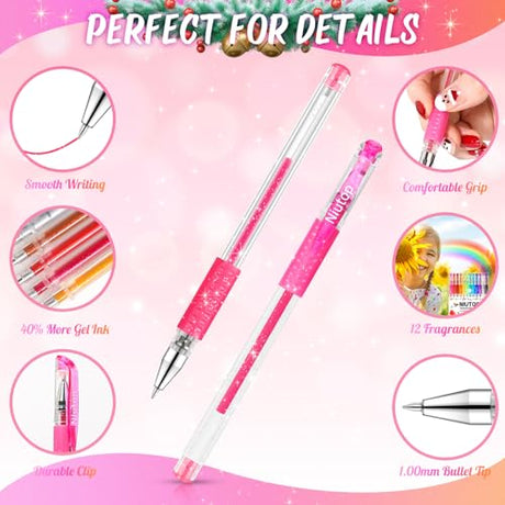 Niutop 12-Color Scented Glitter Gel Pens for Kids, Fruity Scented Markers, Colored Pen Set Fun Pens, Cute School Supplies Stationary, Art Supplies, Niutop