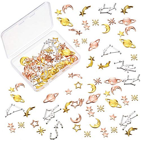 Cosmos Themed Resin Fillers and Resin Fillers Moon Star Resin Charms Alloy Epoxy Resin Supplies (Gold, Silver, Rose Gold, 82 Pieces) Hicarer