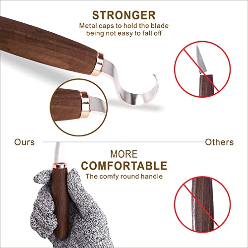 Wood Carving Tools Pack of 15- Includes Black Walnut Handle Wood Carving Knife,Whittling Knife,Hook Knife,Polishing Compound,Sharpening Stone,Cut CUITASTE