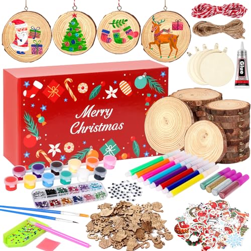 MAPVOLUT Christmas Wooden Arts and Crafts Kits for Kids, Arts & Crafts Gifts for Boys Girls Wooden Painting Kit Wood Slice Creative Activities Kits - WoodArtSupply