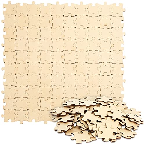 100 Blank Wooden Puzzle Pieces for Crafts, DIY Art Projects, Unfinished Customizable Jigsaw Wood Puzzle to Draw On