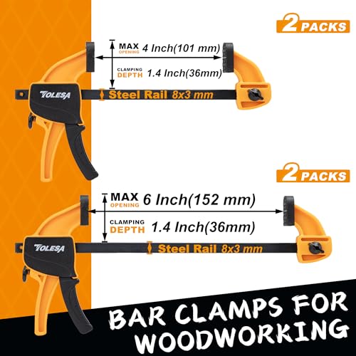 TOLESA Bar Clamps for Woodworking 200N Load Limit Light Duty Quick Grip Clamps 4 Inch Spring Clamps & 5 Inch Ratchet Clamps with Powerful Clamping - WoodArtSupply