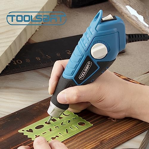 TOOLSBAT Engraver 15W Engraving Tool - Metal Engraver with 4 Tungsten Carbide Steel Bits & 2 Stencils 5 Speed Etching Tool Perfect for DIY - WoodArtSupply