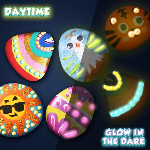 BainGesk Glow in The Dark Rock Painting Kit for Kids, Painting Rock Crafts Set, Arts and Crafts Gifts for Ages 6-8, Creative Activities Art Toys for - WoodArtSupply