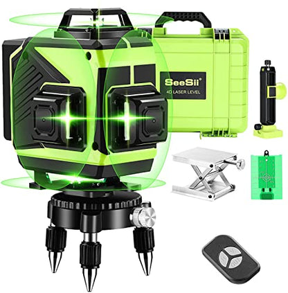 Seesii 4D Laser Level, 16 Lines Green Beam Line Laser Self-Leveling, 4x360 Cross Line Laser for Construction and Picture Hanging, Remote Controller, - WoodArtSupply