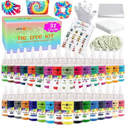 HTVRONT Tie Dye Kit - 32 Vibrant Colors Pre-Filled Bottles Tyedyedye Kit, Permanent Non-Toxic for Large Groups Kids Adults,Tye Fabric Textile - WoodArtSupply