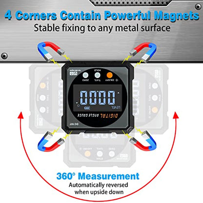 Digital Angle Finder with Electronic Laser - 4-side Strong Magnetic Angle Gauge, Cube Inclinometer with Backlight, Table Saw Miter Protractor,