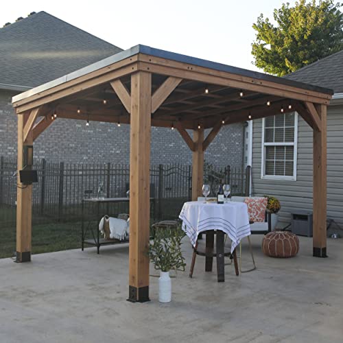 Backyard Discovery Arcadia 12 x 9.5 All Cedar Wooden Gazebo Pavilion with Hard Top Steel Slope Roof, Durable, Supports Snow Loads and Wind Speed, Rot