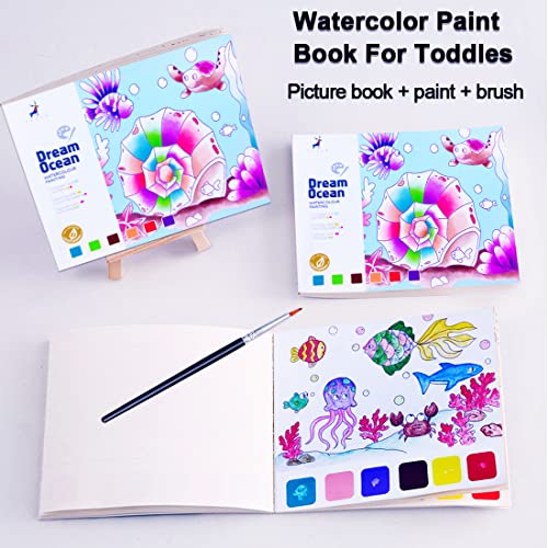 JUNQIU US JUNQIU Watercolor Coloring Books for Kids Ages 4-8, Water Paint Books for Toddlers, Pocket Watercolor Painting Book, Arts and Crafts Set for