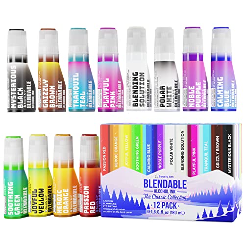 Bearly Art Alcohol Ink - The Colorful Collection - Blendable Rainbow Alcohol Inks Set - 0.5 fl oz (15 ml) Bottles - 12 Colorful Colors - Includes Bearly Art