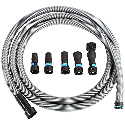 Cen-Tec Systems 94709 Quick Click 16 Ft. Hose for Home and Shop Vacuums with Expanded Multi-Brand Power Tool Adapter Set for Dust Collection, Silver - WoodArtSupply