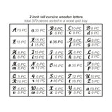 570 Pieces 2 Inch Unfinished Wooden Letters for Crafts Cursive Wood Letters ABCs with Sorting Trays Cregugua