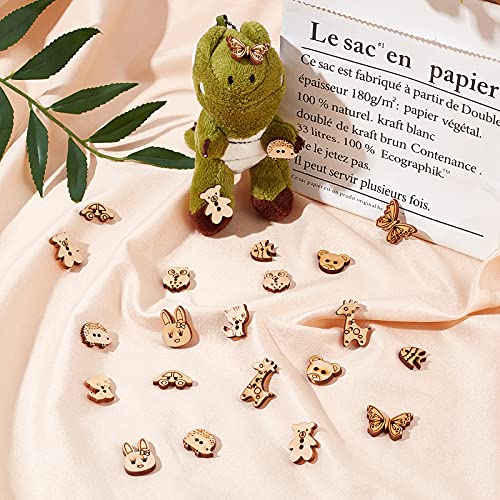 arricraft 100 Pcs Animal Style Wooden Sewing Buttons, 2-Hole Rabbit Butterfly Bear Sewing Buttons, Unfinished Wood Decorative Buttons for Sewing arricraft