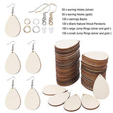 Ourart 500 Pcs Unfinished Wooden Earrings, 100Pcs Blank Natural Wood Pendants100 Pcs Earring Hooks, 200 Pcs Jump Rings and 100 Pcs Earrings Backs for Ourart