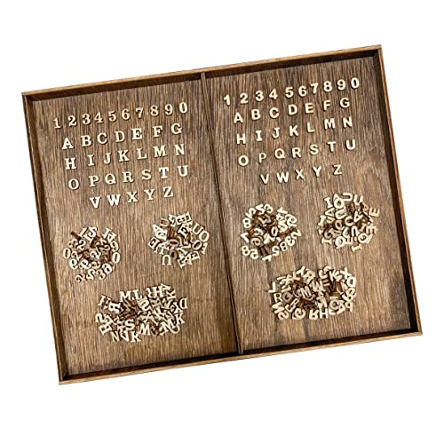 Quarter Inch 0.25 Inch 2142 Pieces Tiny Wooden Letters Unfinished Wood Numbers for Scrapbooking Crafts (with Two Fonts in Brown Tray) - WoodArtSupply