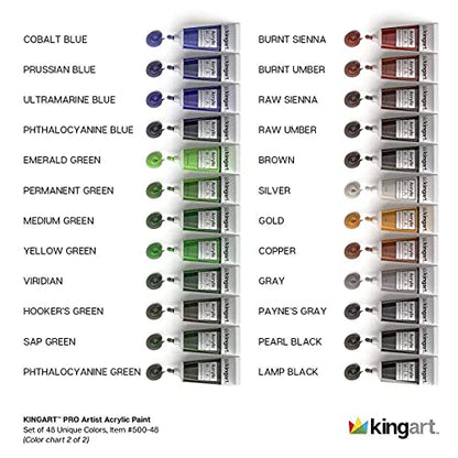 KINGART 500-48 PRO Artist Quality 48 Pc. Acrylic Paint Set, 22ml (0.74oz) Tubes, Set of 48 Unique, Highly Pigmented Colors - WoodArtSupply