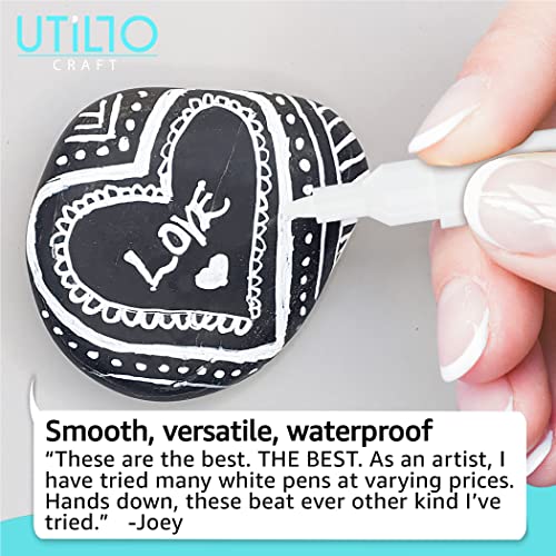 Utillo Craft White Paint Marker (8-Pack) 0.7mm Fine Tip Made in Japan | Bold, Permanent Paint for Rock, Fabric, Wood, Metal, Glass, Canvas, Tires, Paper, Cardboard