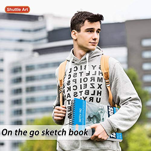 Shuttle Art 9”x12” Sketch Pad, 260 Sheets (68lb/100gsm) Drawing Pad, Pack of 2, 130 Sheets Each, Spiral Bound Sketch Book, Durable Acid-Free Drawing Shuttle Art