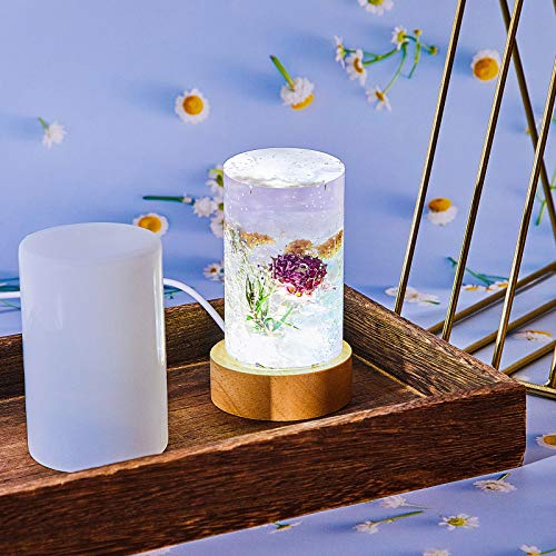 Resin Cylinder Silicone Light Mold Set, Include Cylinder Light Mold and USB Powered Wooden Lighted Base Stand for Lamp DIY Desktop Ornaments Table