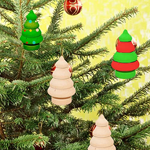 SEWACC Wood Decor 10pcs Unfinished Wooden Christmas Trees Mini Wood Christmas Trees Blank Wood Xmas Tree Wooden Dolls for DIY Arts Crafts Drawing SEWACC